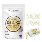 Willbin 2-in-1 Vitamin D3 K2 bottle label with dosing for bone support