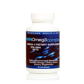 WIN Worldwide WINOmeg3complex bottle showing purified omega-3 EPA and DHA.