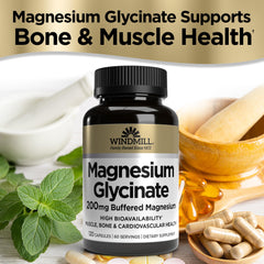Windmill Magnesium Glycinate capsules ready for a vegan lifestyle.