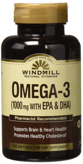 Windmill Omega 3 bottle front for easy daily omega-3 intake.