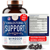 WINDSOR BOTANICALS cholesterol bottle front view showing vegan capsules for lipid support.