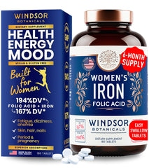 Windsor Botanicals iron-folic-acid-tablet supports daily energy and healthy iron levels.
