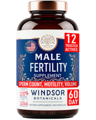 Windsor Botanicals male fertility maca capsules for vitality and natural conception potential.