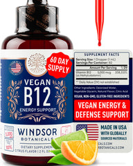 Windsor Botanicals vegan B12 liquid bottle for daily energy support