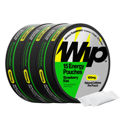 Wip Energy Pouches can with strawberry kiwi flavor for quick, calorie-free focus on the go.