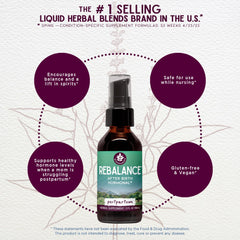 WishGarden ReBalance label detail showing organic herbs and vegan formula.