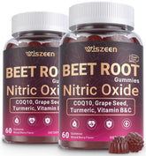 Wiszeen Beet Root Gummies bottle front shows a vegan, sugar-free supplement for daily circulation support.