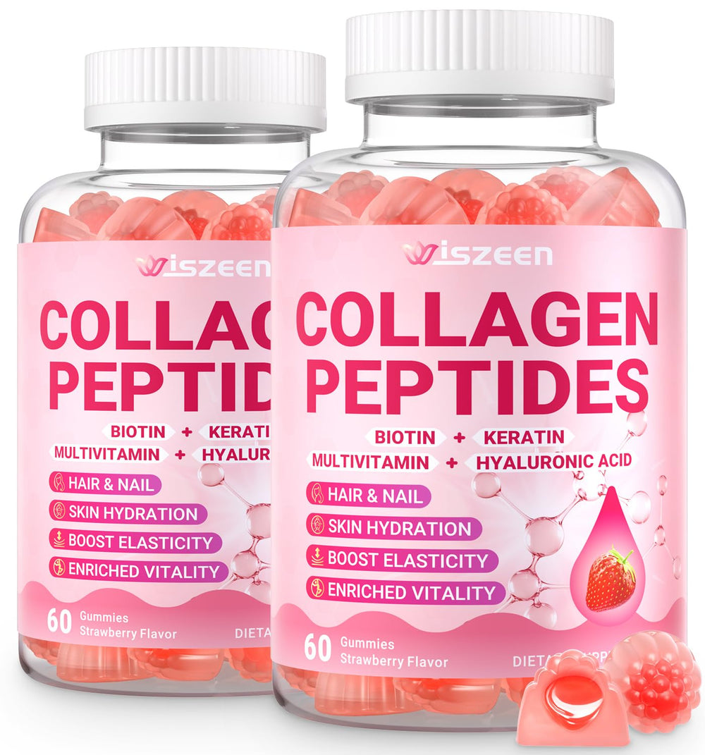 Wiszeen Collagen Gummies bottle closeup for convenient daily beauty support.
