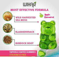 Glass bottle with spoon of WIXAR NATURALS Sea Moss Gummies for easy serving