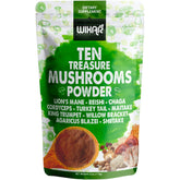Wixar Naturals Ten Treasure Mushrooms Powder beside coffee for focused mornings