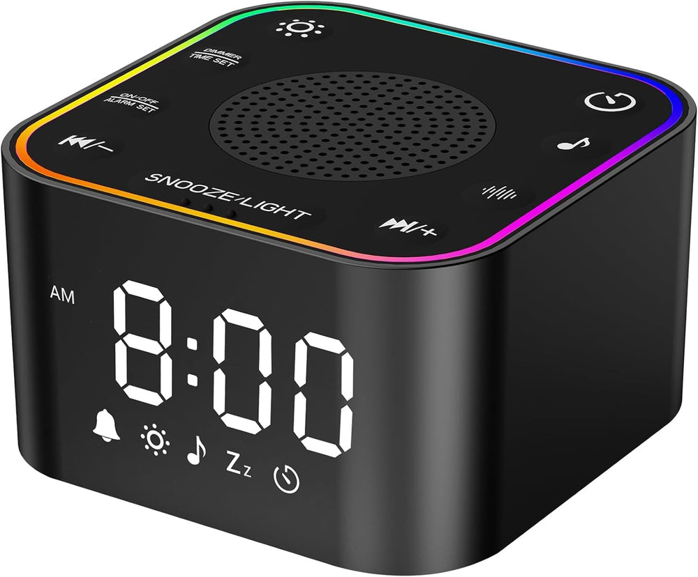 Wkzay sound machine alarm clock front view showing compact design for peaceful wakeups