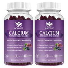 WOGORGT Calcium Magnesium Zinc Gummies bottle highlights bone-supporting minerals for daily wellness.