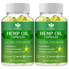 WOGORGT hemp oil capsules pack front view for immune support and daily calm.
