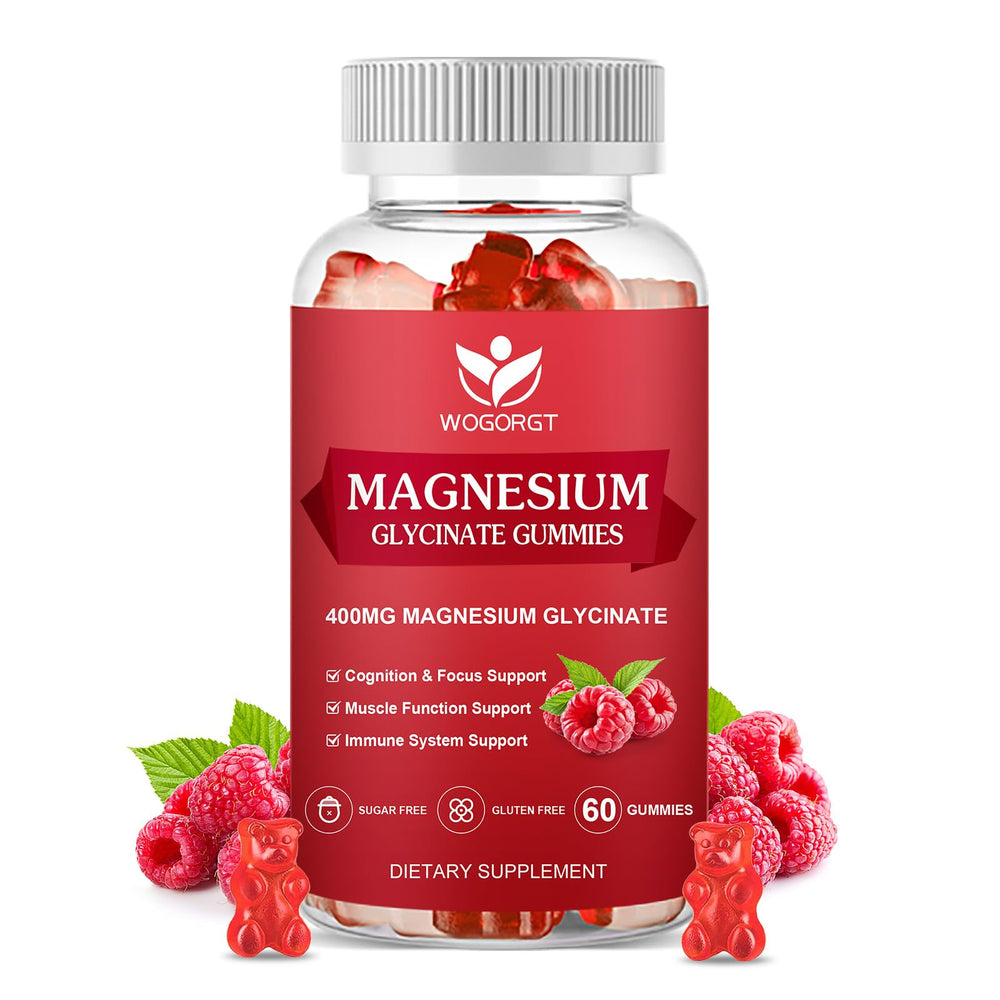 WOGORGT magnesium glycinate gummies raspberry bottle for daily calm and focus