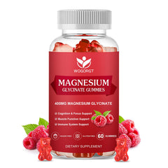 WOGORGT magnesium glycinate gummies raspberry bottle for daily calm and focus
