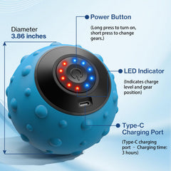Wolady massage ball LED display showing power and speed for easy use.