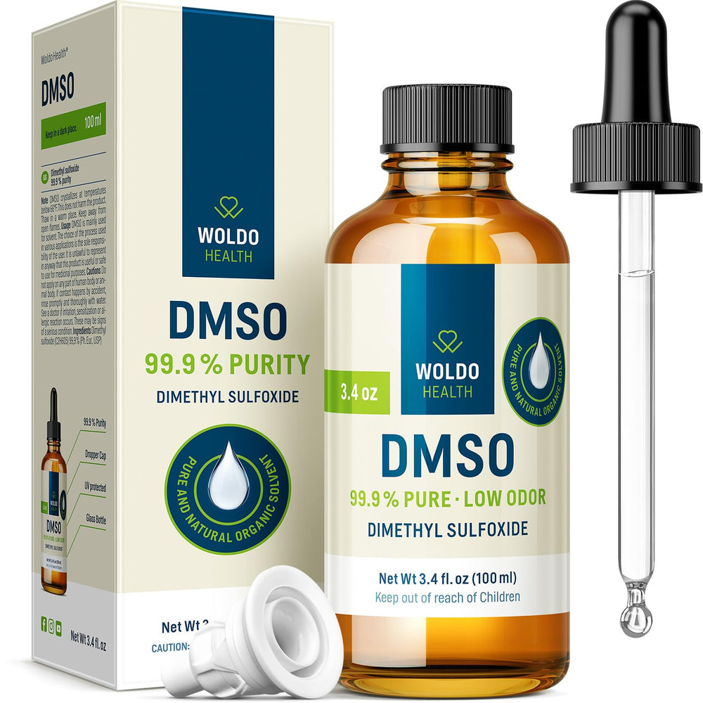 WoldoHealth DMSO bottle with a precise dropper enabling accurate dosing for experiments