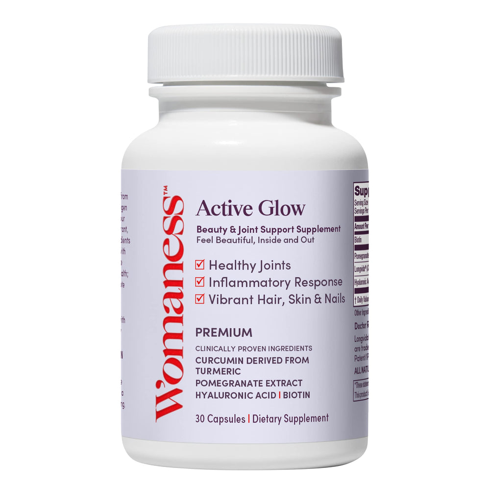 Womaness Active Glow bottle for daily beauty support and hydration.