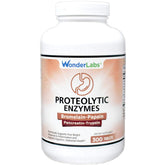 Wonder Laboratories proteolytic enzymes bottle label highlighting protein digestion support