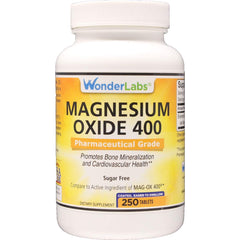 Wonder Laboratories Magnesium Oxide 400 bottle with coated tablets for easy daily use.