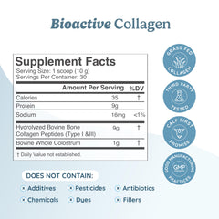 WONDERCOW collagen bottle label closeup — premium grass-fed peptides and USA colostrum.
