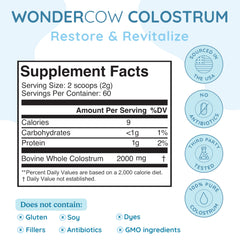 WonderCow colostrum powder scoop ready to mix into smoothies for convenient daily use.