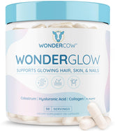 WonderCow hair skin nails capsules front view, potentially supporting radiant hair and skin.
