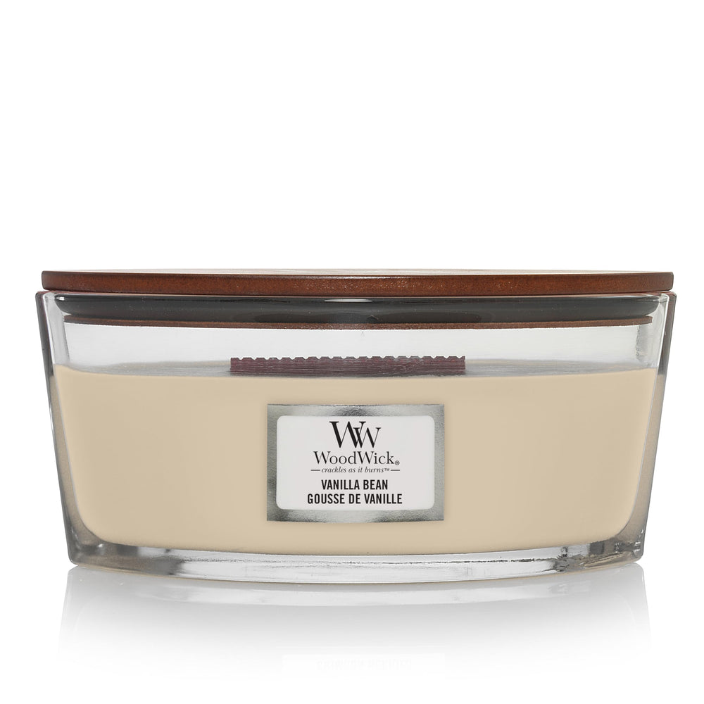WoodWick Elipsa Vanilla Bean 76112E front view candle design for cozy ambience