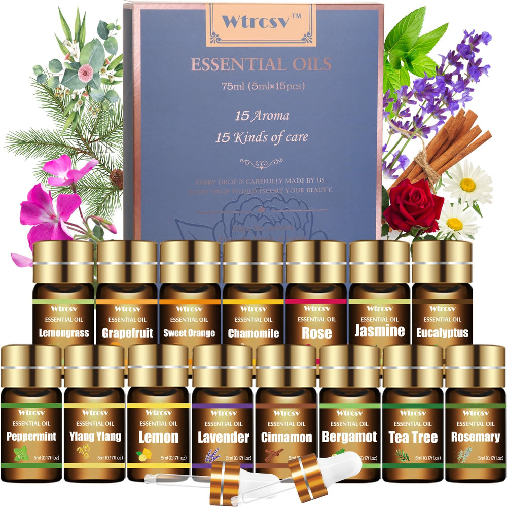 Wtrcsv essential oils set top 15 blends for diffuser use and fragrant ambiance.