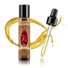 Wusiyork Rose Essential Oil bottle close-up showcasing pure rose aroma and premium packaging.