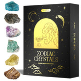 Wyspell Gemini Crystal Set in gift box with gold stamp, a refined astrology gift