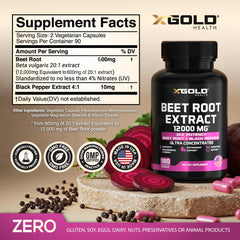X Gold Health Beet Root Extract capsules close-up highlighting 12,000 mg concentrate