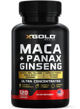 X Gold Health maca-ginseng capsules bottle front for daily energy