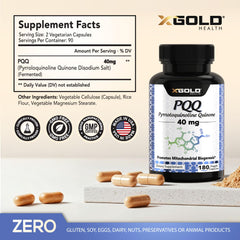 X Gold Health PQQ 40mg vegetarian capsules closeup showing vegan formula