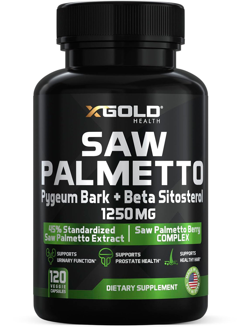 X Gold Health Saw Palmetto bottle supports daily prostate wellness