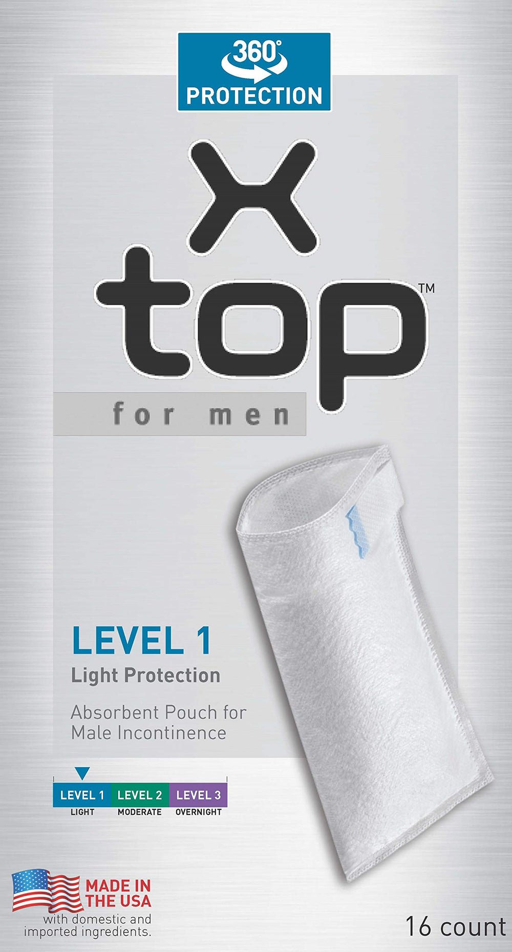 X-top for men Level 1 light protection pouch for discreet use with light leakage.