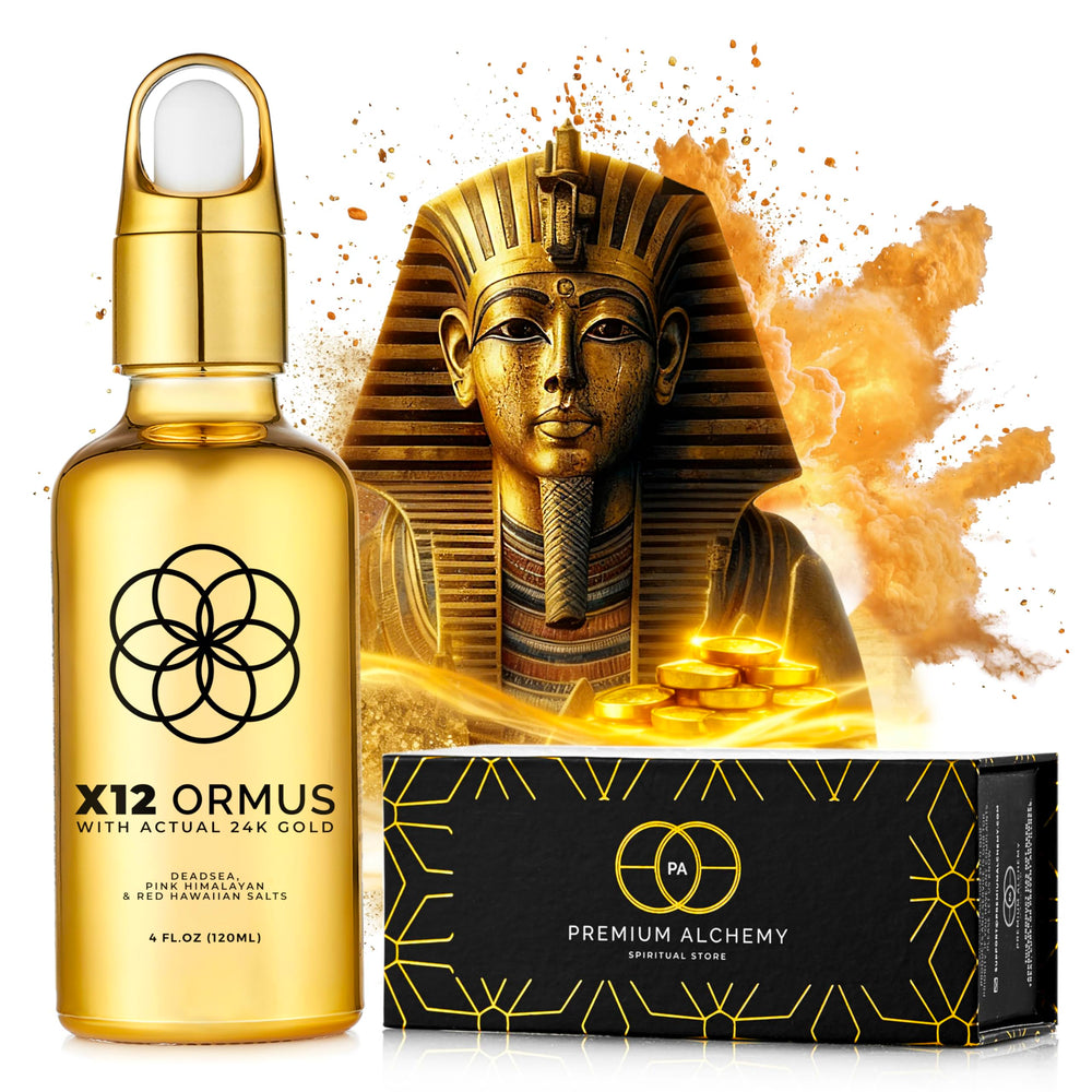 X12 Ormus bottle with 24k gold glow supports daily focus.
