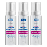 X3 Clean foaming hand sanitizer bottle showing a gentle non-alcohol formula for skin