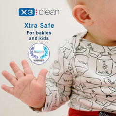 X3 Clean pack of four 2oz travel bottles for on-the-go cleanliness