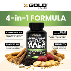 X Gold Health powder blend with maca-fenugreek on spoon for easy mixing