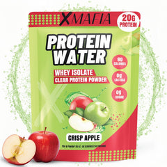 XMafia Protein Water apple bottle shows 0g sugar and 20g protein per serving