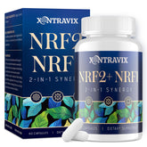 Xontravix NRF1 NRF2 dual activator bottle showing high-potency 1500mg blend for energy support.