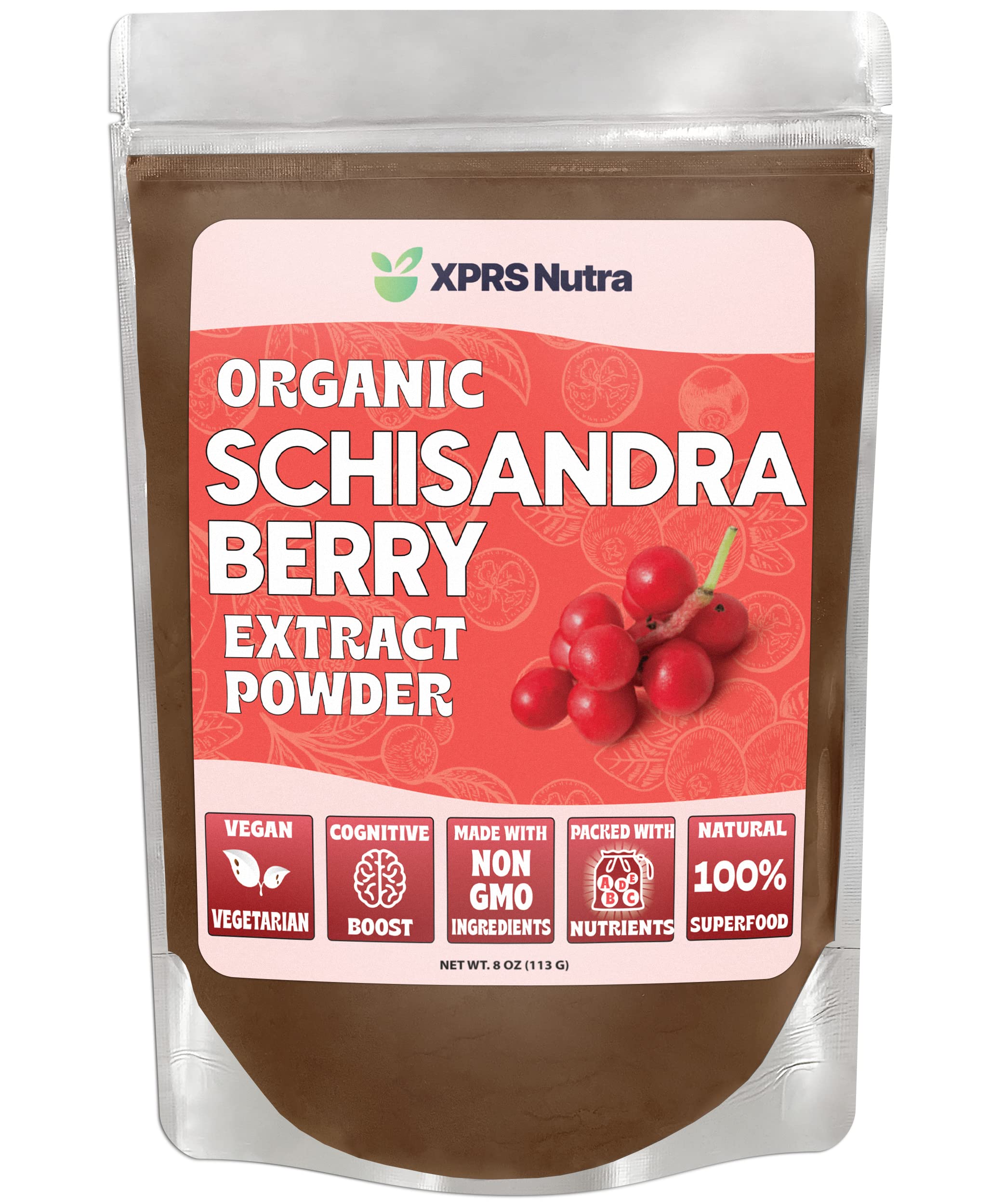 XPRS Nutra Organic Schisandra powder in a bottle, ideal for daily cognitive support.