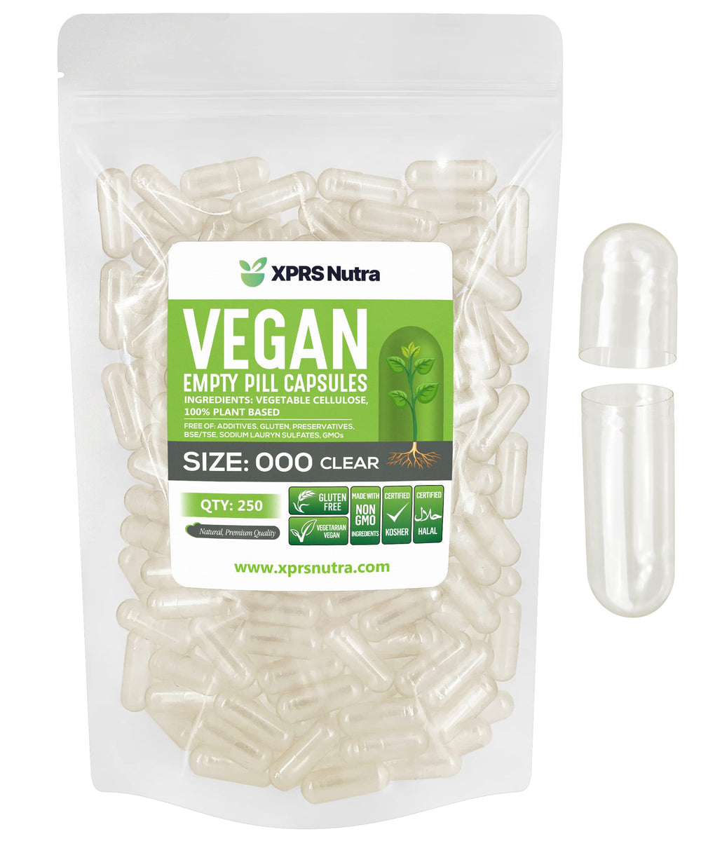 XPRS Nutra vegan size-000 empty capsules, clear view for precise filling and measurement