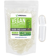 XPRS Nutra Size 00 clear capsules ideal for precise filling and secure storage.