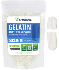 XPRS Nutra Size 5 empty capsules with clear shells for precise manual filling.