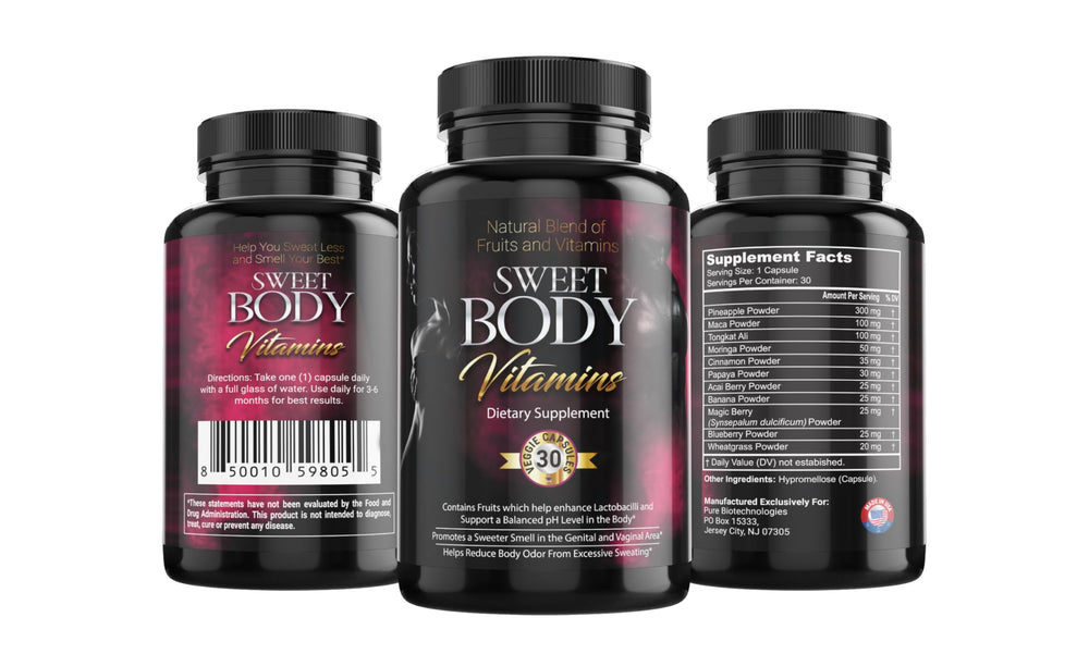 Xtra Body SweetBody bottle front shows branding and a fresh, odor-controlled promise