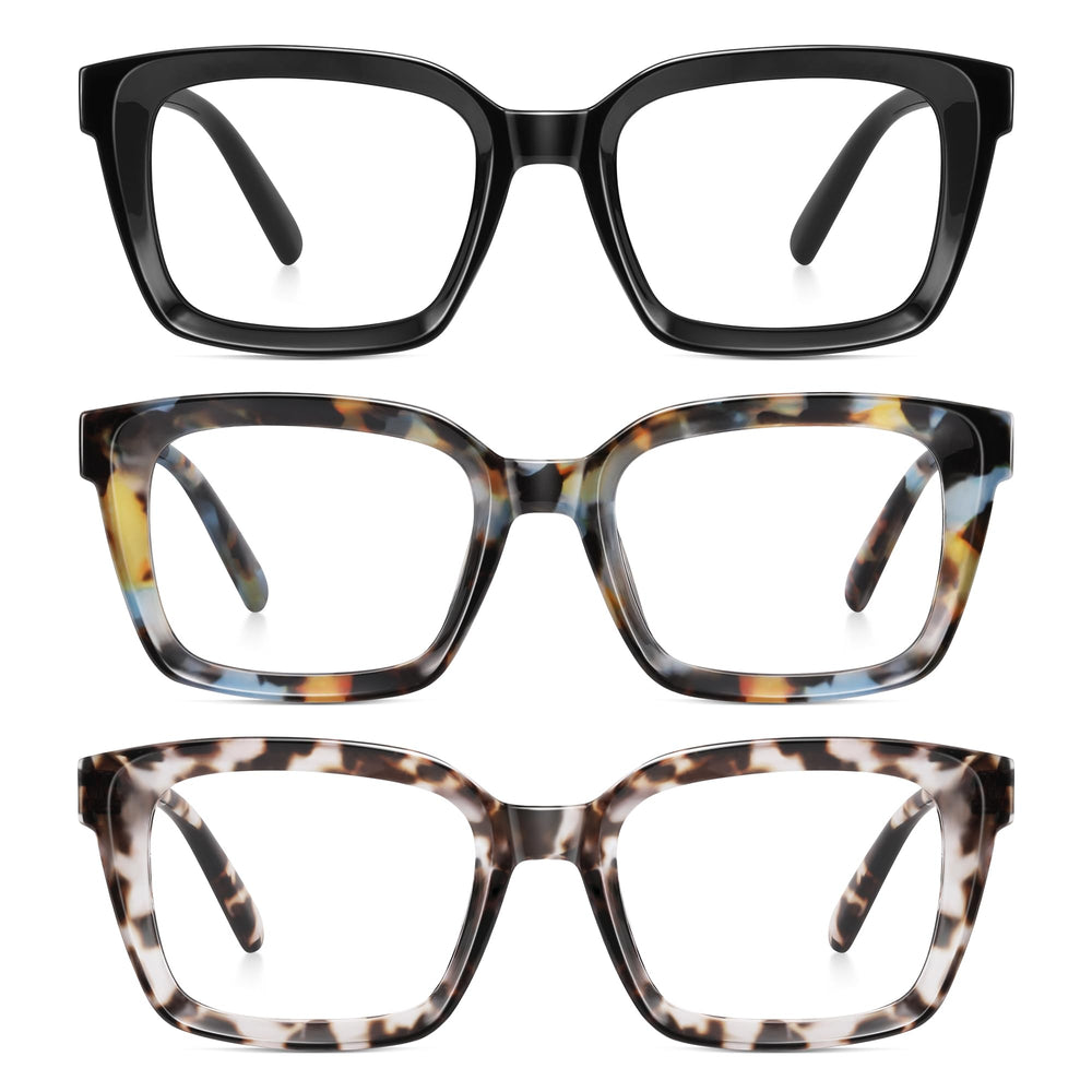 XVXV reading glasses oversize square, front view, blue light protection for clear daytime reading