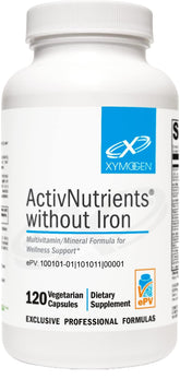 XYMOGEN ActivNutrients Without Iron bottle for daily wellness and energy support.