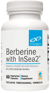 XYMOGEN Berberine with InSea2 bottle close-up for metabolic balance support.